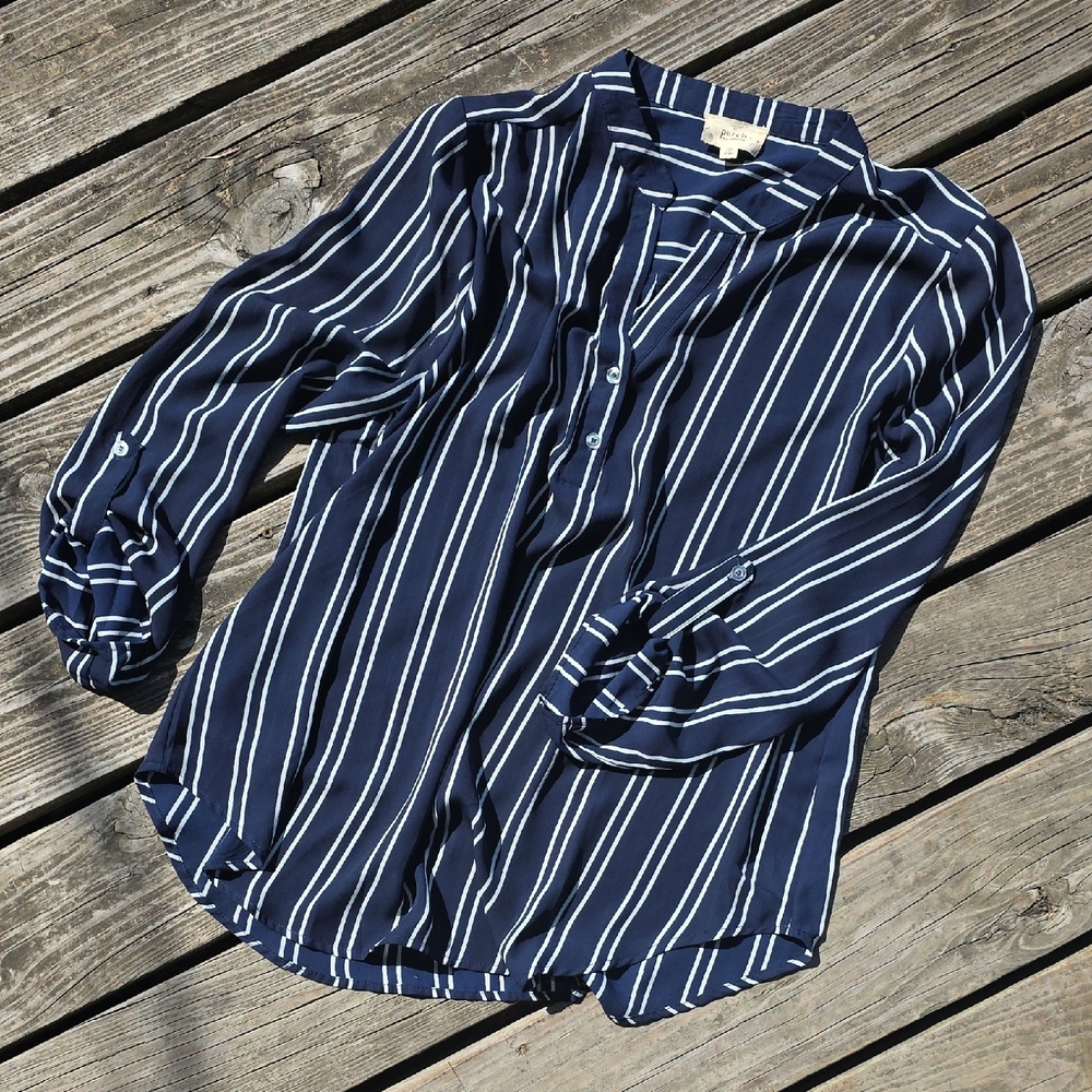 Stylish Navy and White Striped Button Down Shirt